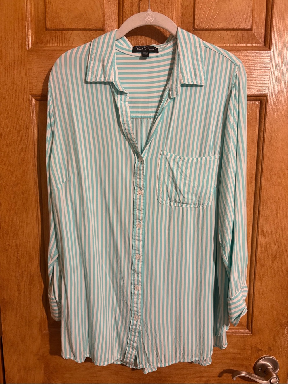 Velvet Heart Mint and White Striped Button-Down Shirt